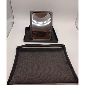 NEW Mary Kay New Black Foldable Travel Mirror with Stand & Vinyl Zippered Bag